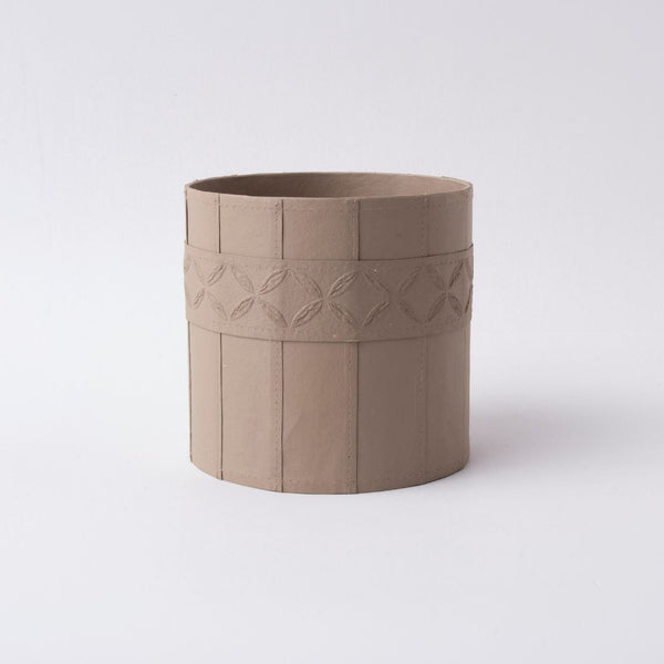 Tree Stripes Leather Look Cylinder Pot - Beige (Large) Deals499