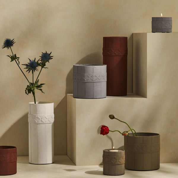Tree Stripes Leather Look Cylinder Pot - Light Grey (Medium) Deals499