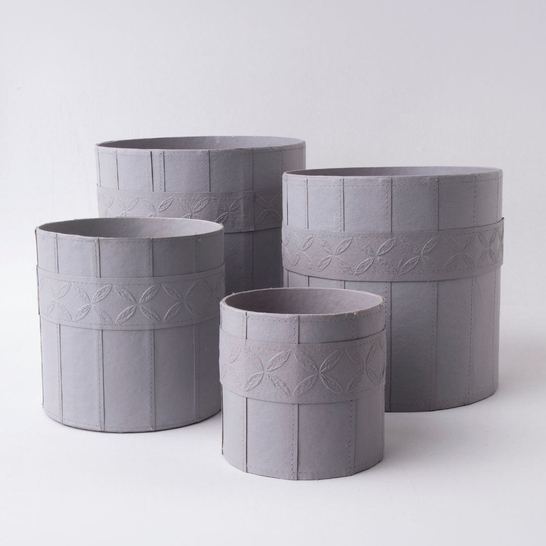 Tree Stripes Leather Look Cylinder Pot - Light Grey (Medium) Deals499