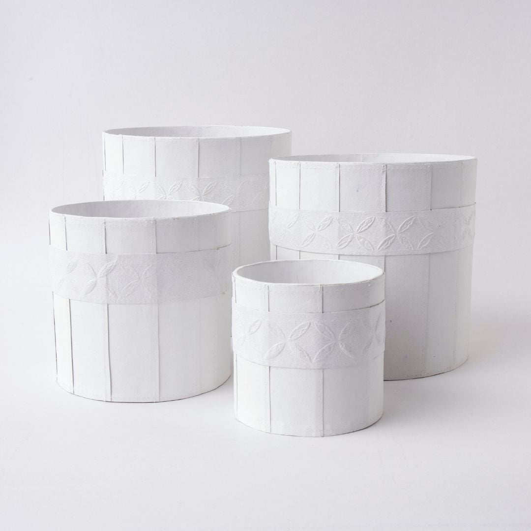Tree Stripes Leather Look Cylinder Pot - White (Large) Deals499