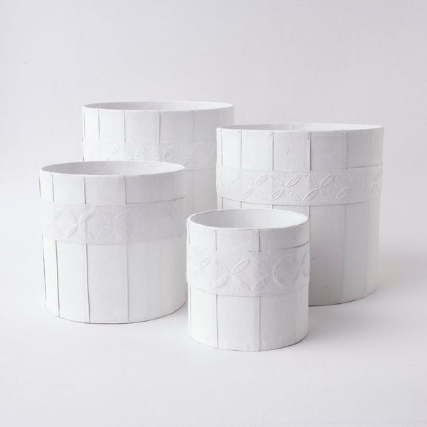Tree Stripes Leather Look Cylinder Pot - White (Large) Deals499