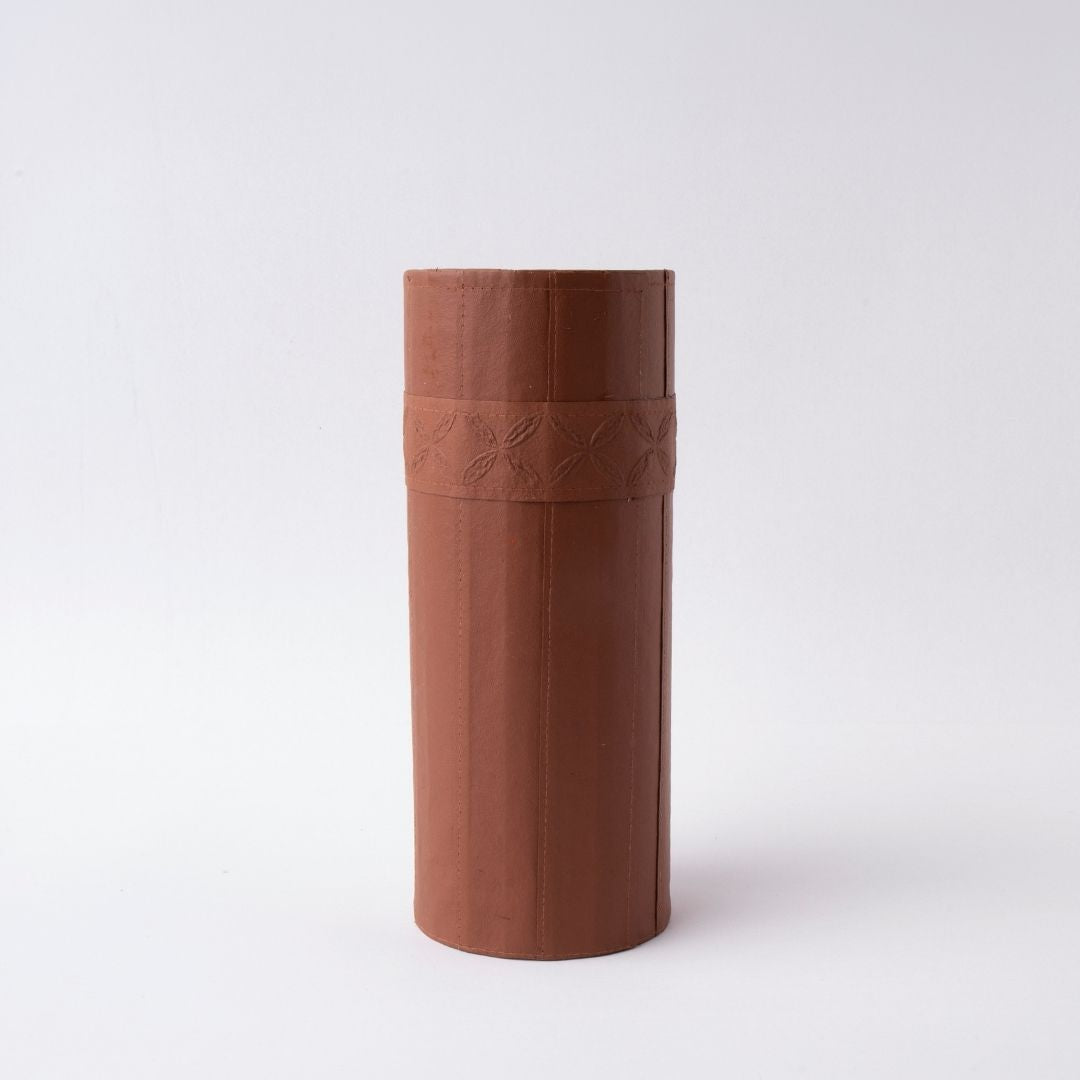 Tree Stripes Leather Look Cylinder Vase - Cognac Deals499