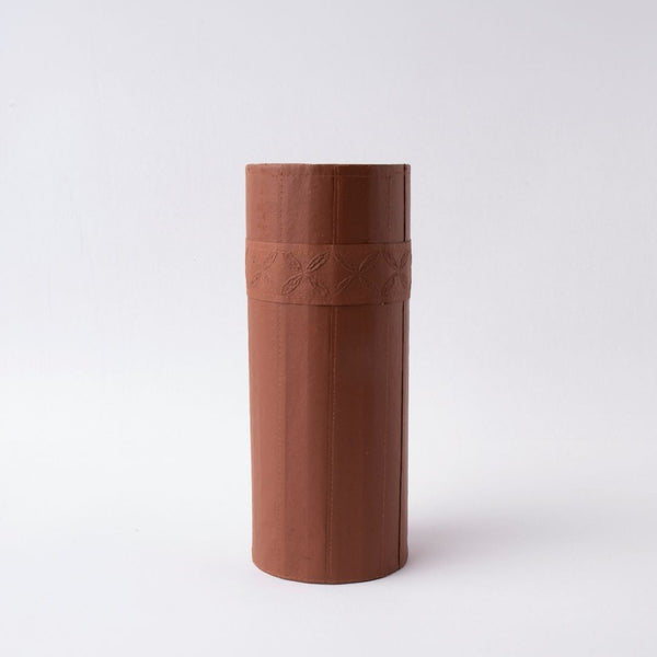 Tree Stripes Leather Look Cylinder Vase - Cognac Deals499