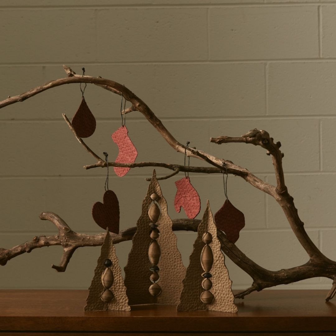 Tree Stripes Set of 12 Handmade Festive Christmas Ornaments in Dubai Red Deals499