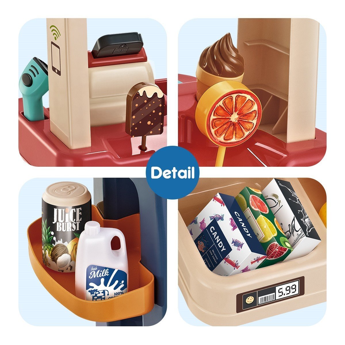 Kids Supermarket Ice Cream Cart Shop Dessert Food Pretend Role Play Set Toy Gift Red Deals499