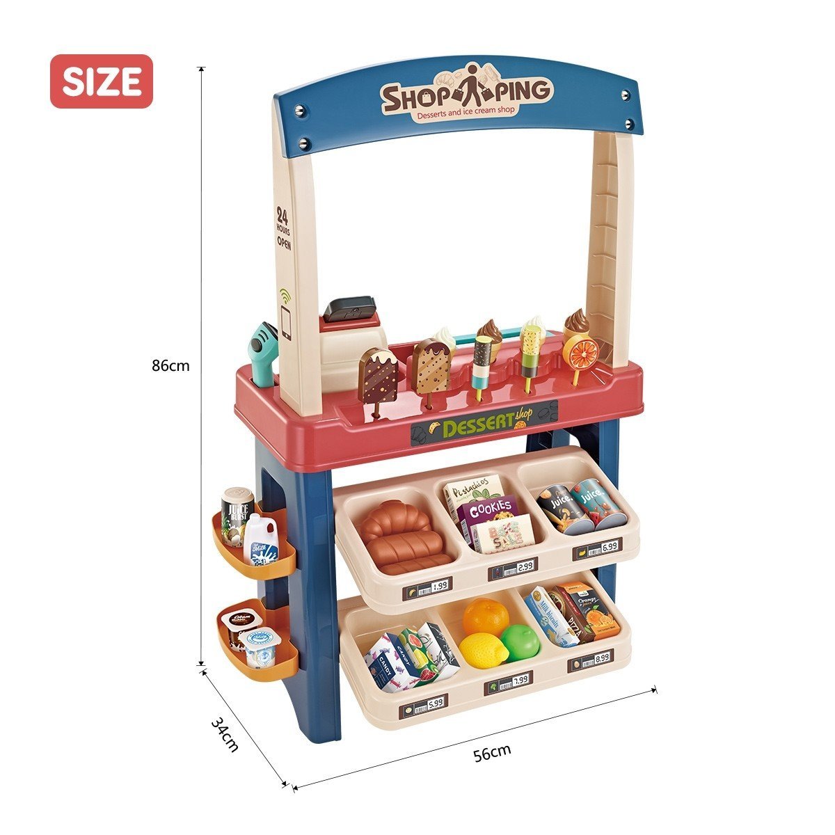 Kids Supermarket Ice Cream Cart Shop Dessert Food Pretend Role Play Set Toy Gift Red Deals499