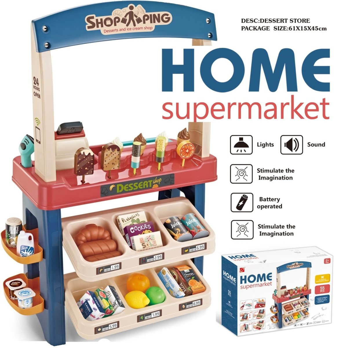 Kids Supermarket Ice Cream Cart Shop Dessert Food Pretend Role Play Set Toy Gift Red Deals499