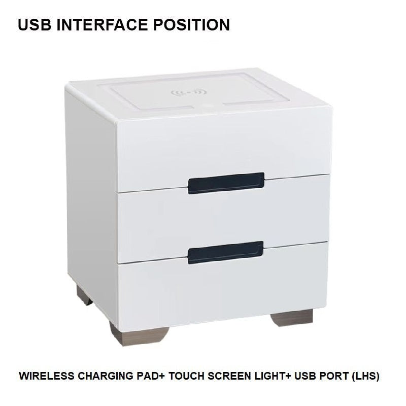 Smart Bedside Tables Side 3 Drawers Wireless Charging USB Right Hand Nightstand LED Light AU Black Deals499