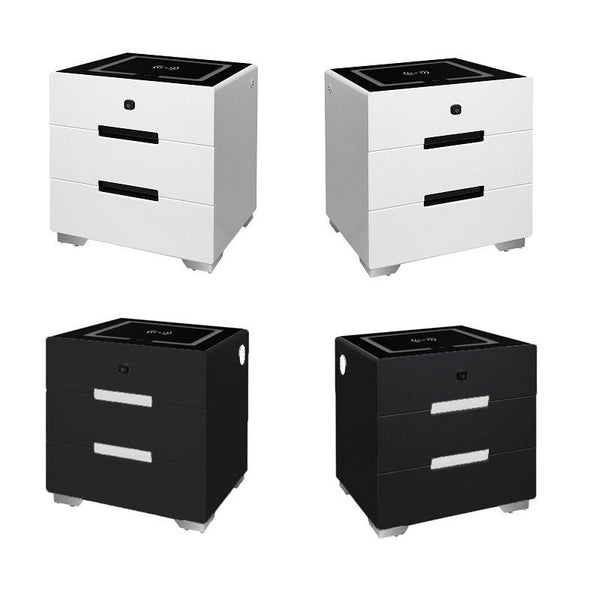 Smart Bedside Tables Finger Print Lock Side 3 Drawers Wireless Charging USB Nightstand LED AU Deals499
