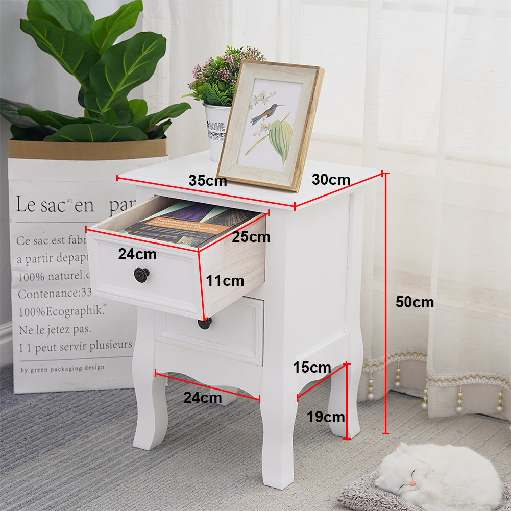 French Bedside Table Nightstand White Set of 2 Deals499