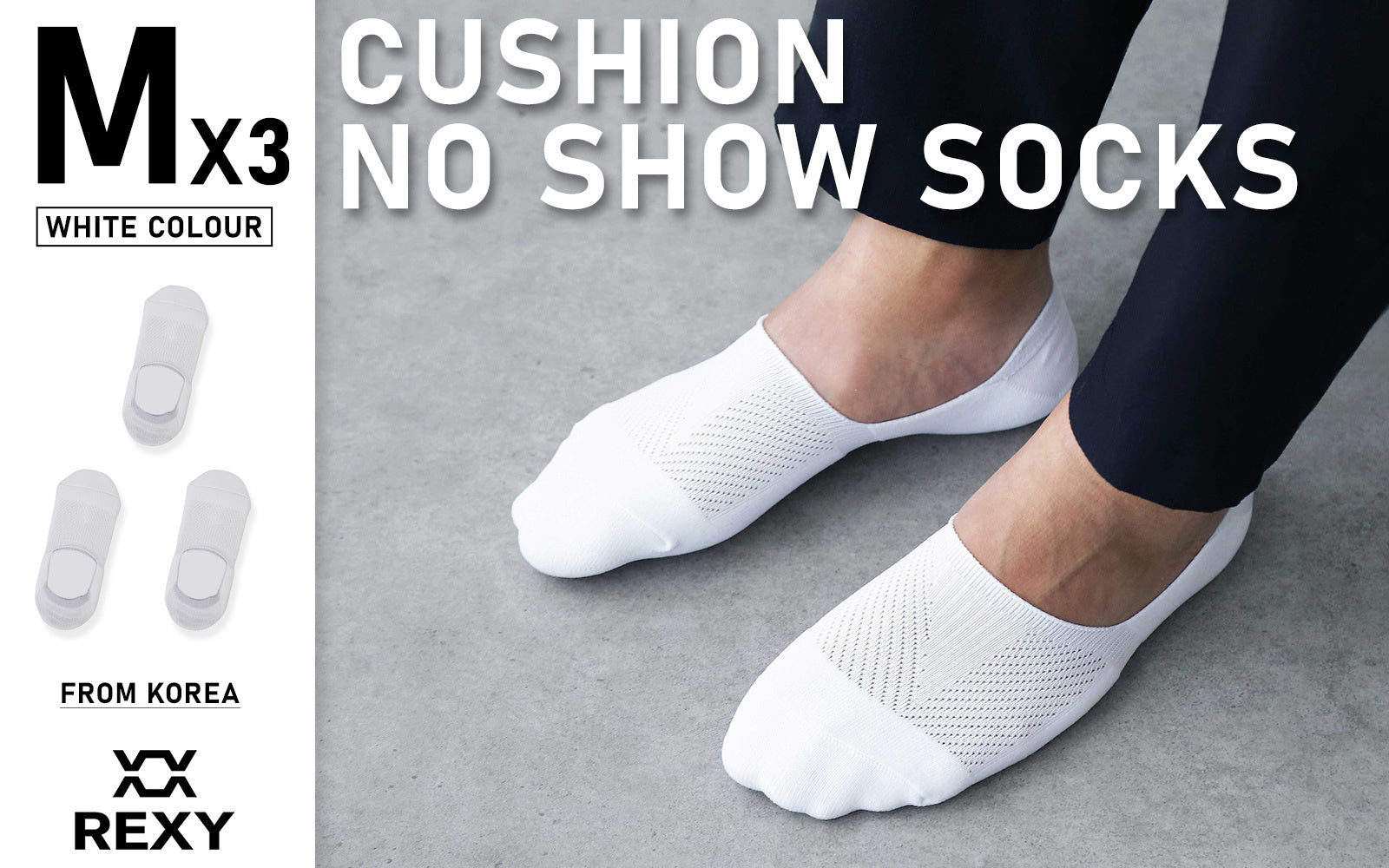 Rexy 3 Pack Medium White Cushion No Show Ankle Socks Non-Slip Breathable from Deals499 at Deals499