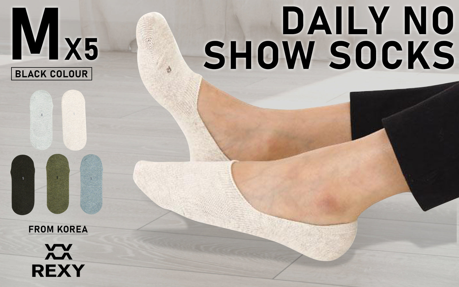 Rexy 5 Pack Medium Multi Colour Daily No Show Ankle Socks Non-Slip Breathable from Deals499 at Deals499
