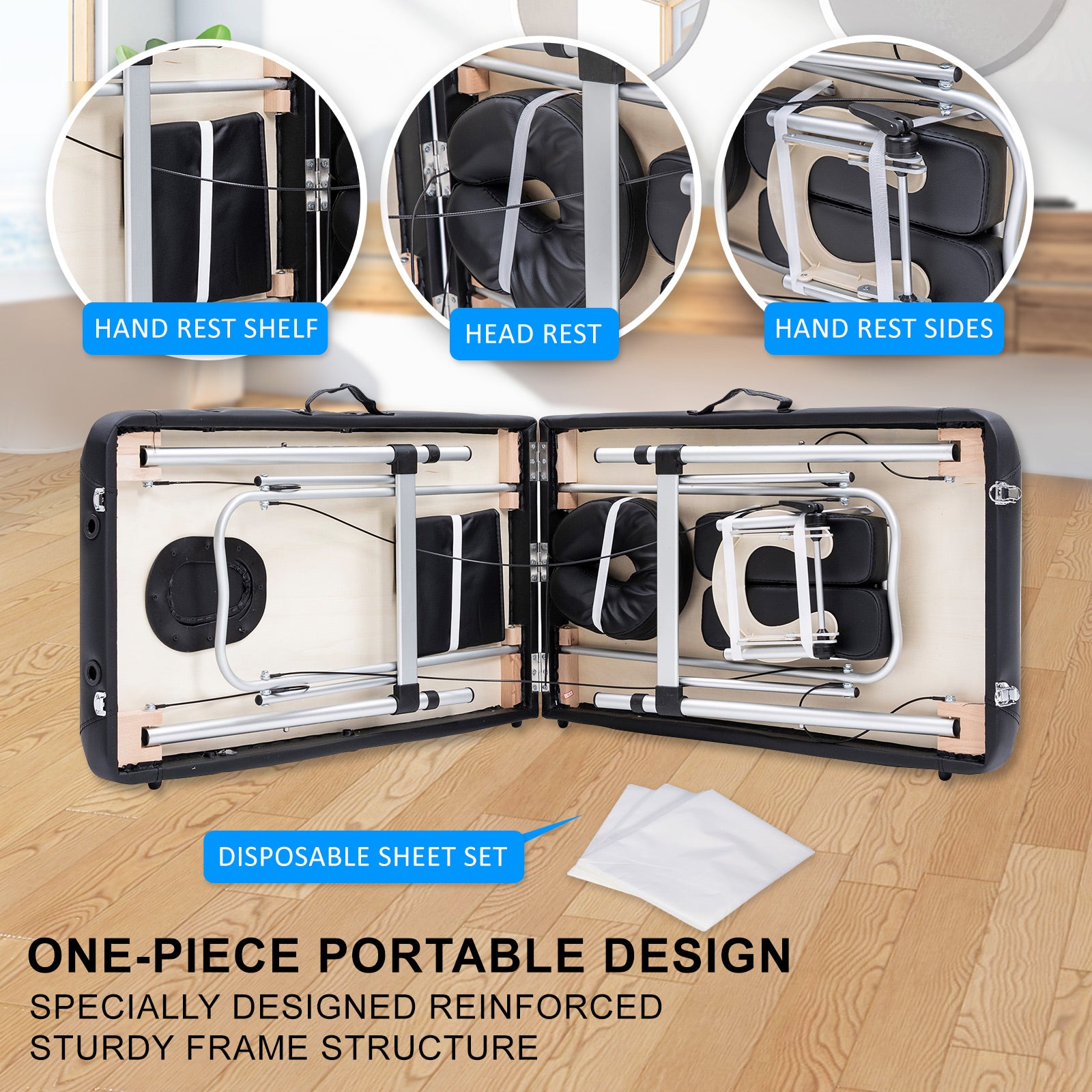 Forever Beauty Black Portable Beauty Massage Table Bed Therapy Waxing 2 Fold 55cm Aluminium Deals499