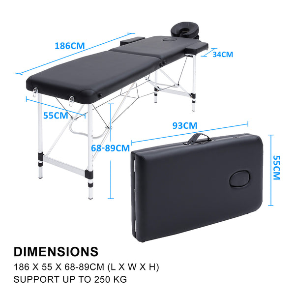 Forever Beauty Black Portable Beauty Massage Table Bed Therapy Waxing 2 Fold 55cm Aluminium Deals499