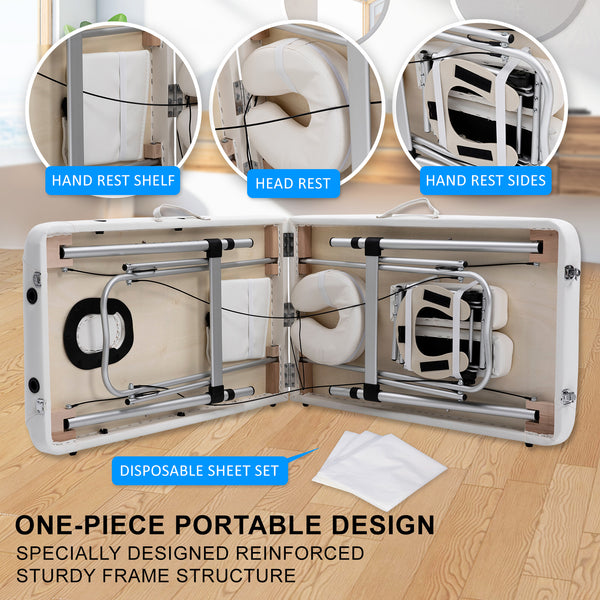 Forever Beauty White Portable Beauty Massage Table Bed Therapy Waxing 2 Fold 55cm Aluminium Deals499