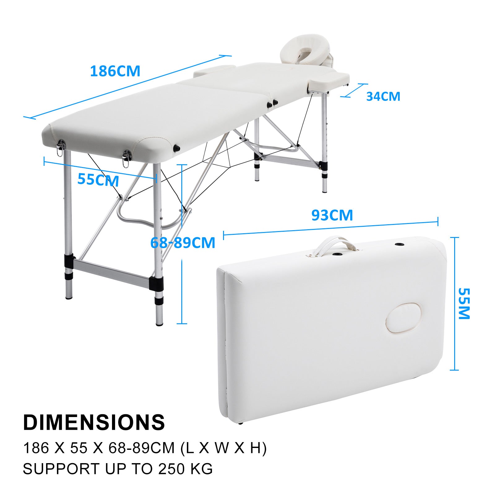 Forever Beauty White Portable Beauty Massage Table Bed Therapy Waxing 2 Fold 55cm Aluminium Deals499