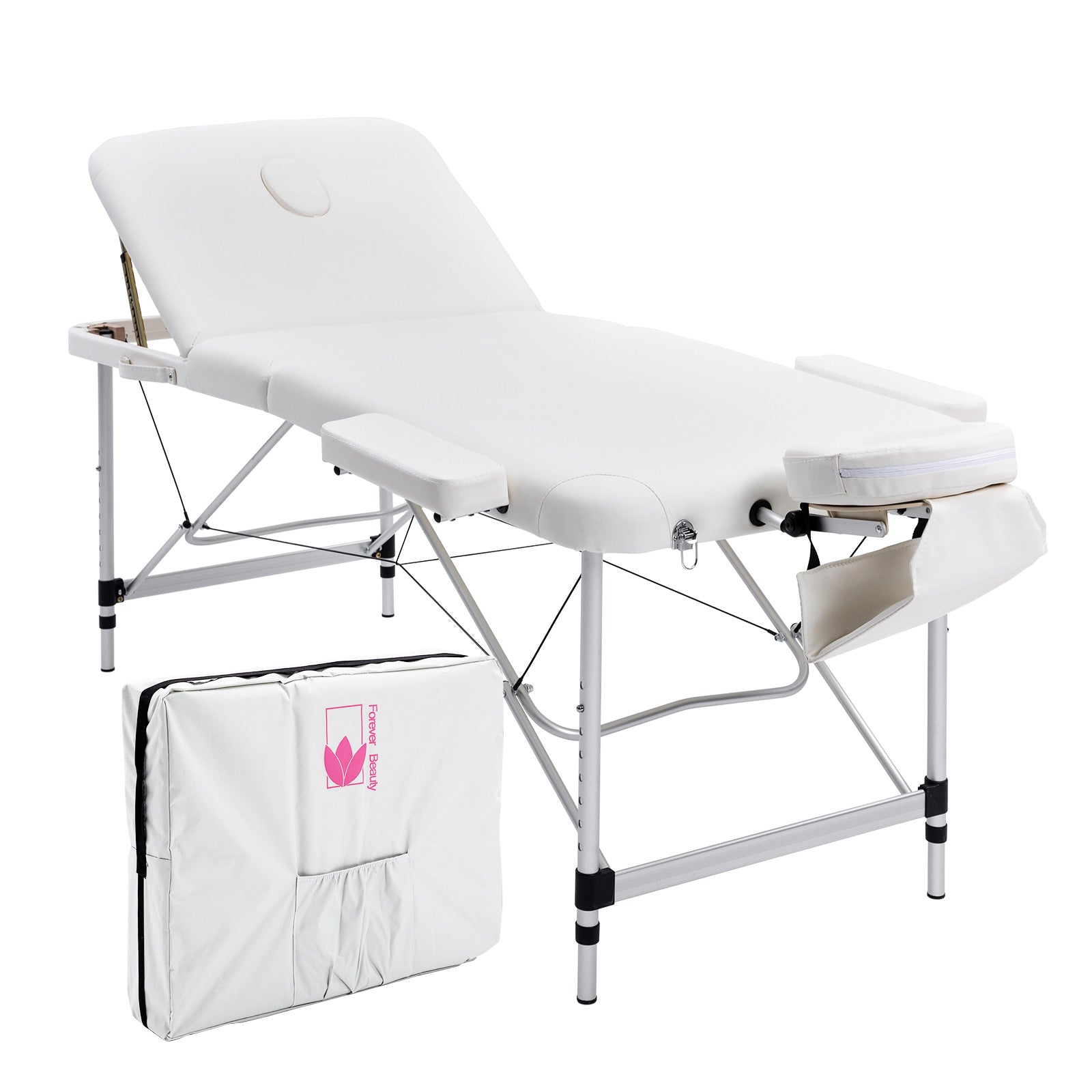 Forever Beauty White Portable Beauty Massage Table Bed Therapy Waxing 3 Fold 70cm Aluminium Deals499