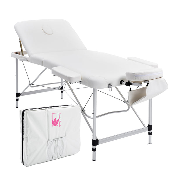 Forever Beauty White Portable Beauty Massage Table Bed Therapy Waxing 3 Fold 70cm Aluminium Deals499