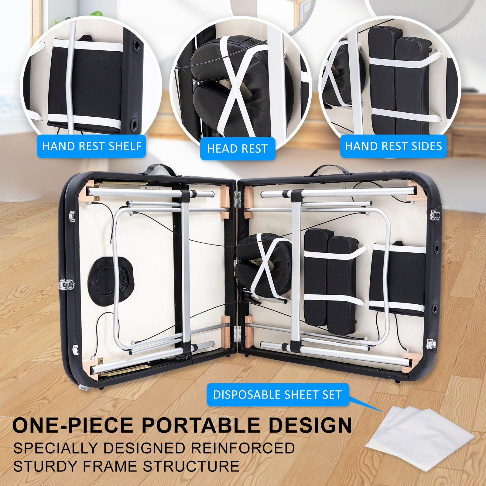 Forever Beauty Black Portable Beauty Massage Table Bed Therapy Waxing 3 Fold 75cm Aluminium Deals499