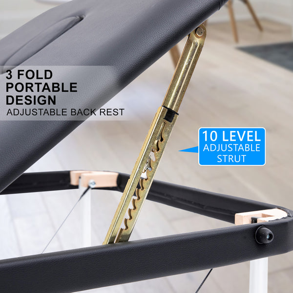 Forever Beauty Black Portable Beauty Massage Table Bed Therapy Waxing 3 Fold 75cm Aluminium Deals499
