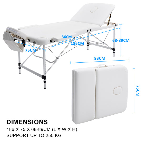 Forever Beauty White Portable Beauty Massage Table Bed Therapy Waxing 3 Fold 75cm Aluminium Deals499