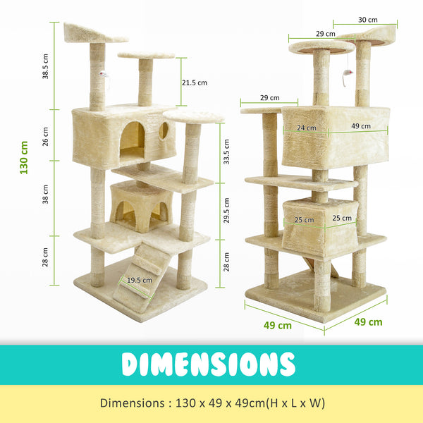 Paw Mate 130cm Beige Cat Tree Soho Multi Level Scratcher Deals499