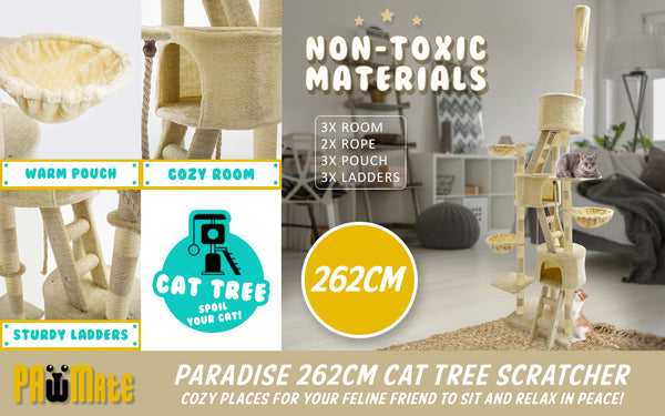 Paw Mate 262cm Beige Cat Tree Paradise Multi Level Scratcher Deals499