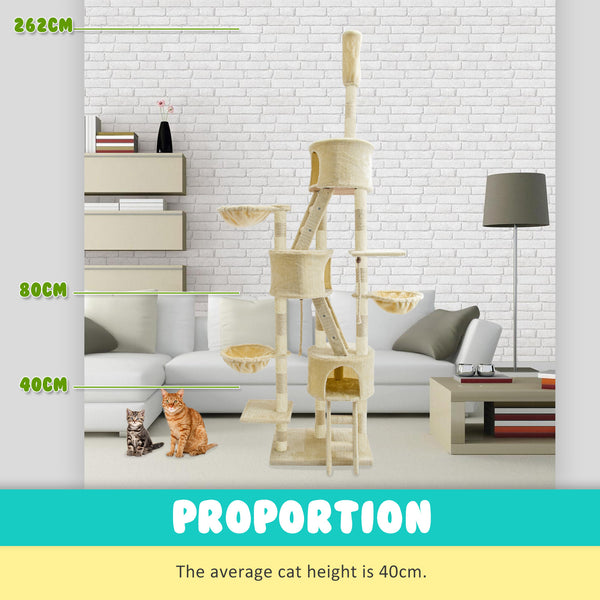 Paw Mate 262cm Beige Cat Tree Paradise Multi Level Scratcher Deals499