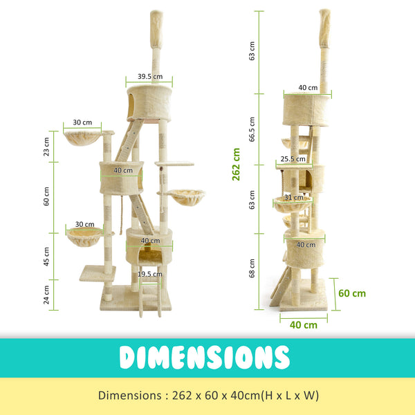 Paw Mate 262cm Beige Cat Tree Paradise Multi Level Scratcher Deals499