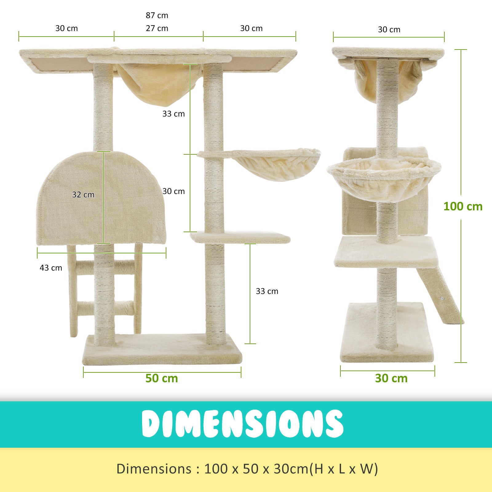 Paw Mate 100cm Beige Cat Tree Atacama Multi Level Scratcher Deals499