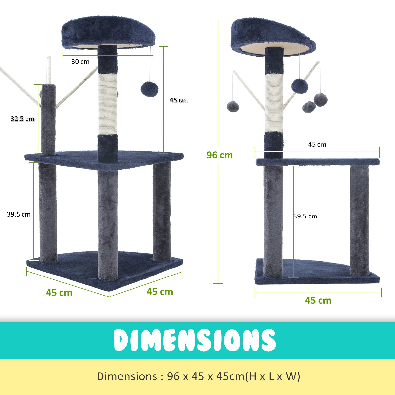Paw Mate 96cm Blue Cat Tree Luna Multi Level Scratcher Deals499