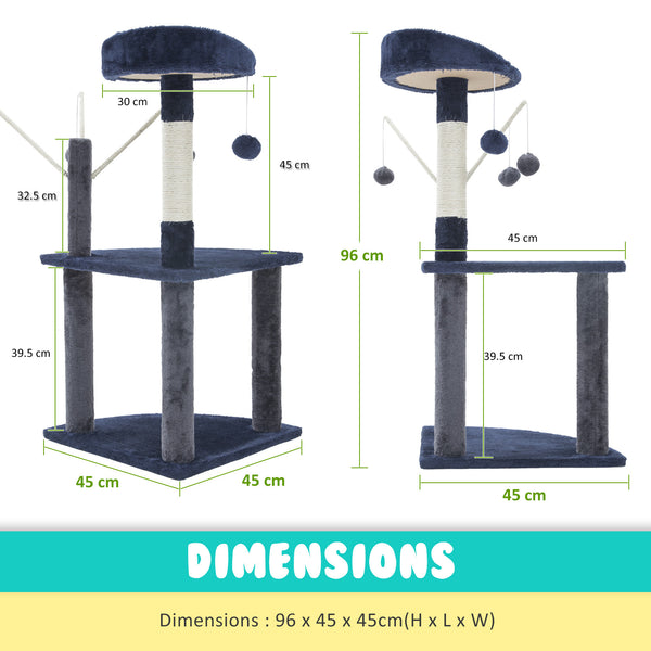 Paw Mate 96cm Blue Cat Tree Luna Multi Level Scratcher Deals499