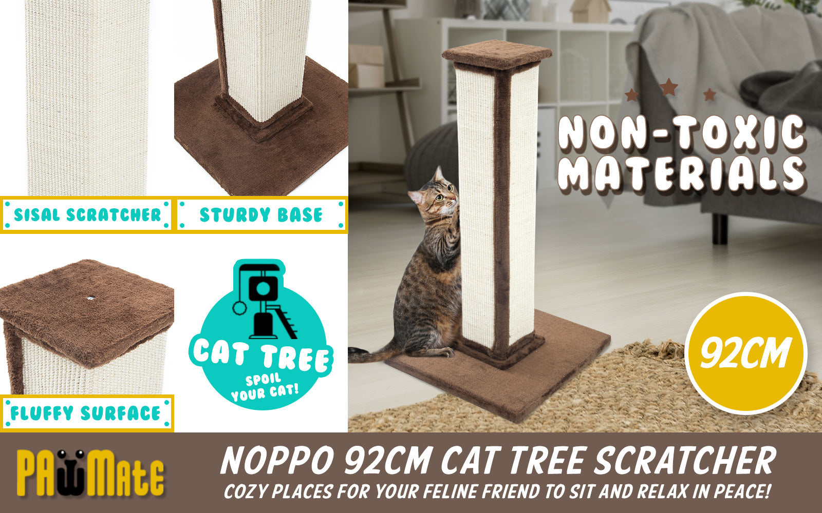 Paw Mate 92cm Brown Cat Tree Noppo Multi Level Scratcher Deals499
