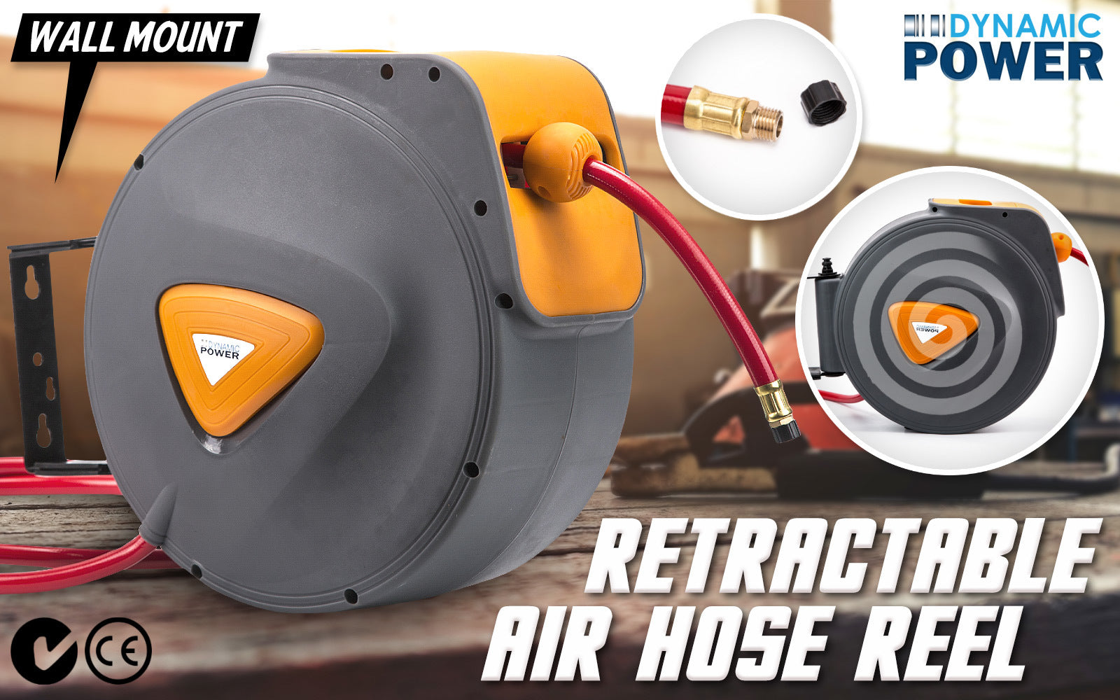 Dynamic Power Air Hose Retractable Reel Auto Rewind Heavy Duty Wall Mounted 10m Deals499