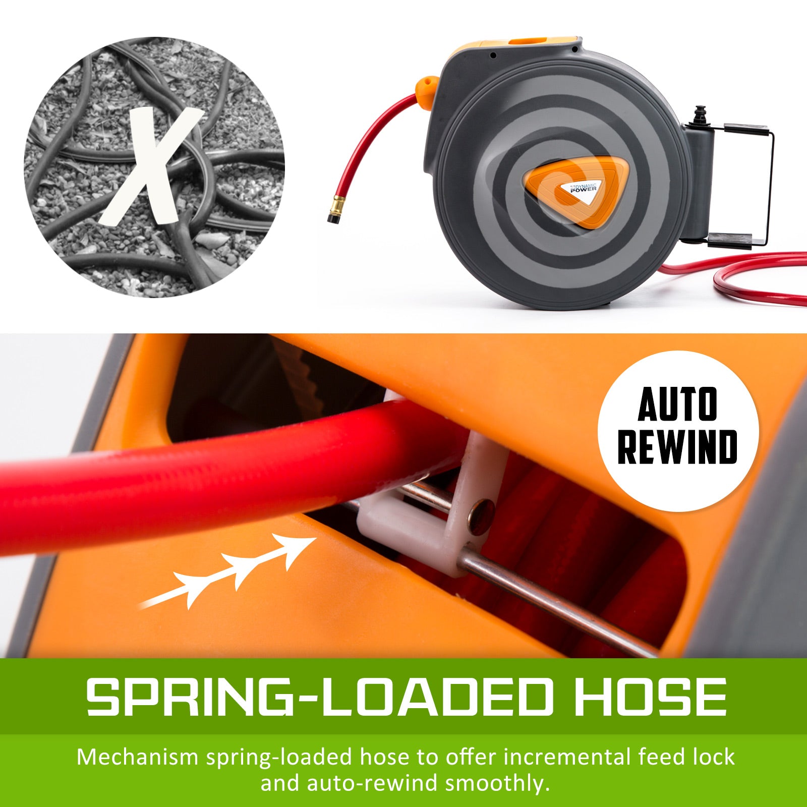 Dynamic Power Air Hose Retractable Reel Auto Rewind Heavy Duty Wall Mounted 10m Deals499