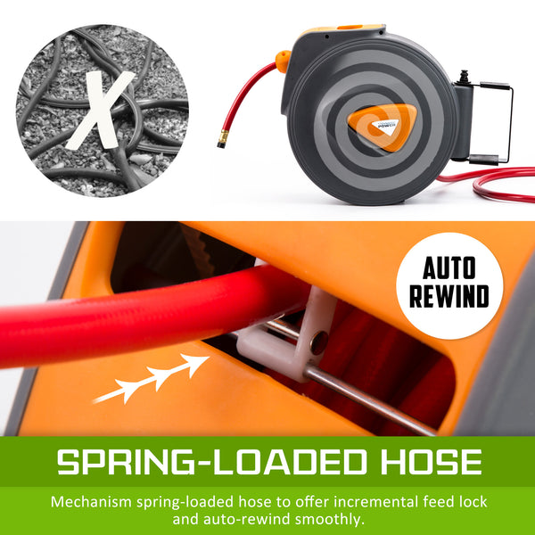 Dynamic Power Air Hose Retractable Reel Auto Rewind Heavy Duty Wall Mounted 30m Deals499