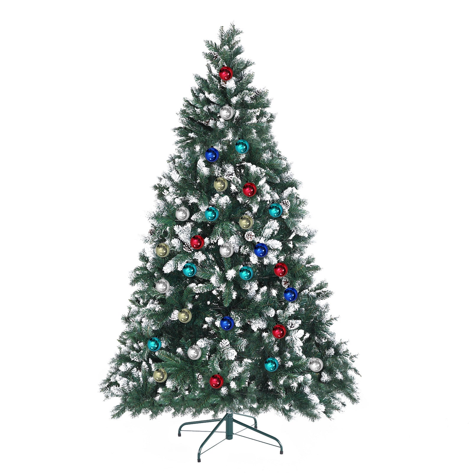Home Ready 7Ft 210cm 1290 tips Green Snowy Christmas Tree Xmas Pine Cones + Bauble Balls Deals499