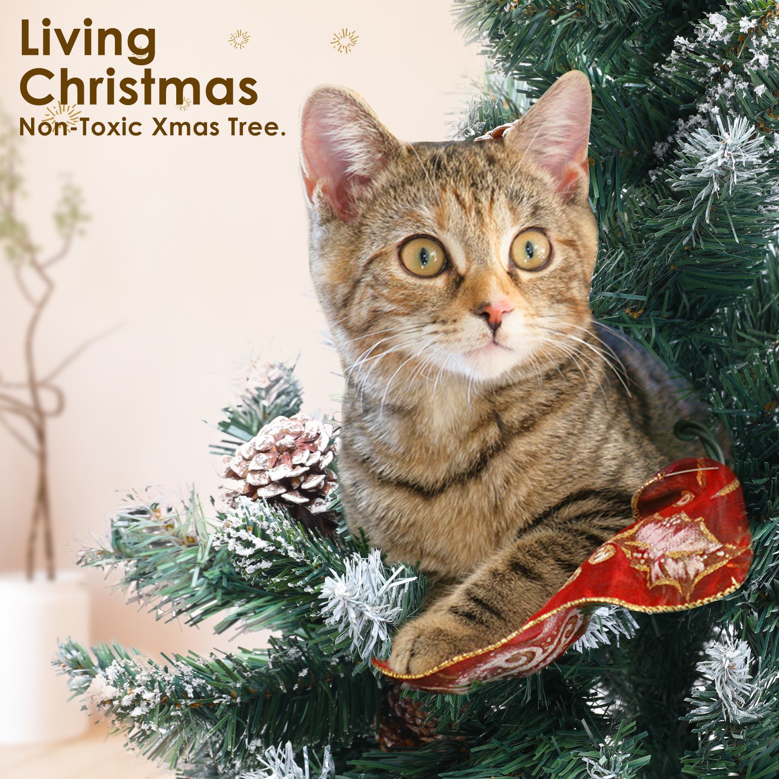 Home Ready 7Ft 210cm 1290 tips Green Snowy Christmas Tree Xmas Pine Cones + Bauble Balls Deals499