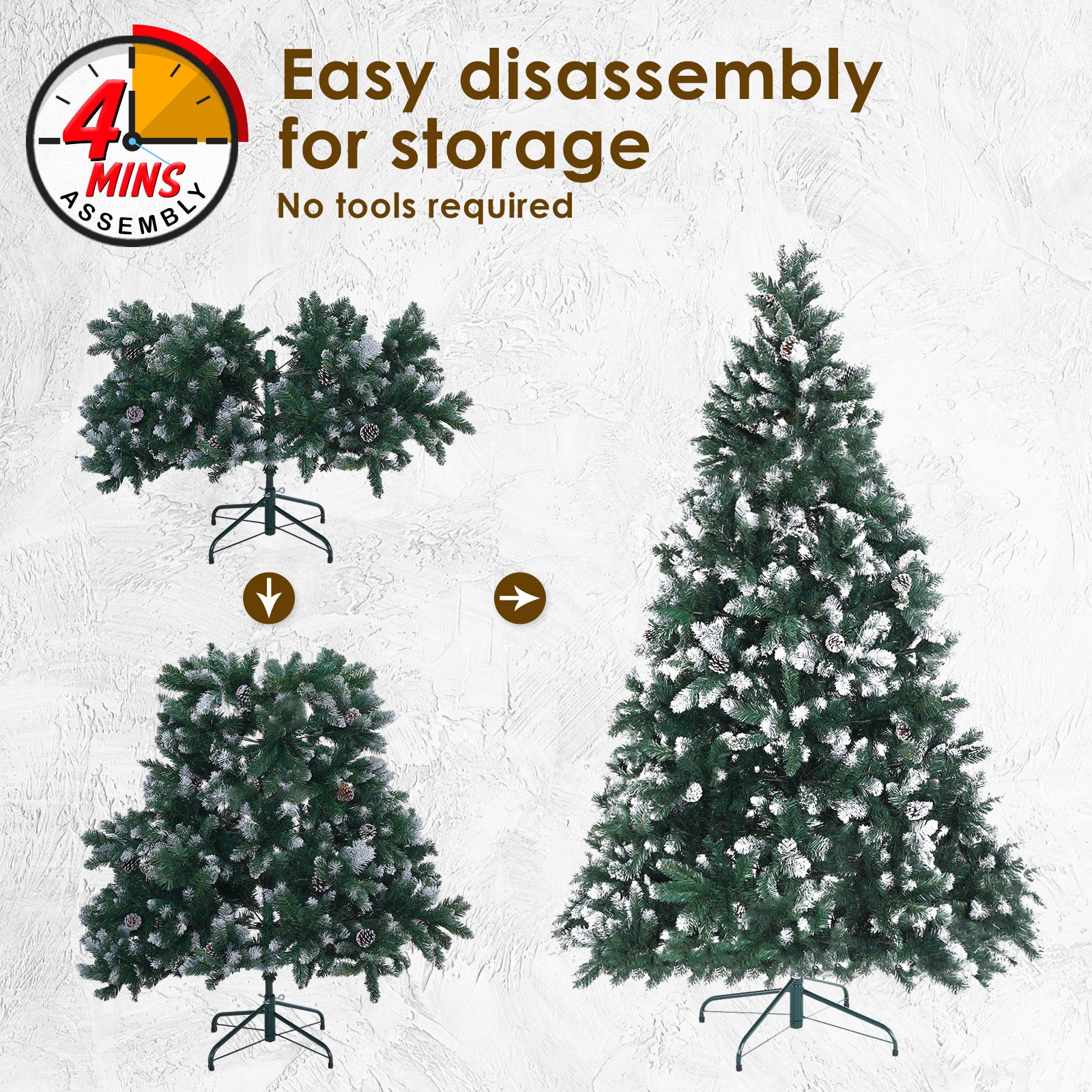 Home Ready 7Ft 210cm 1290 tips Green Snowy Christmas Tree Xmas Pine Cones + Bauble Balls Deals499