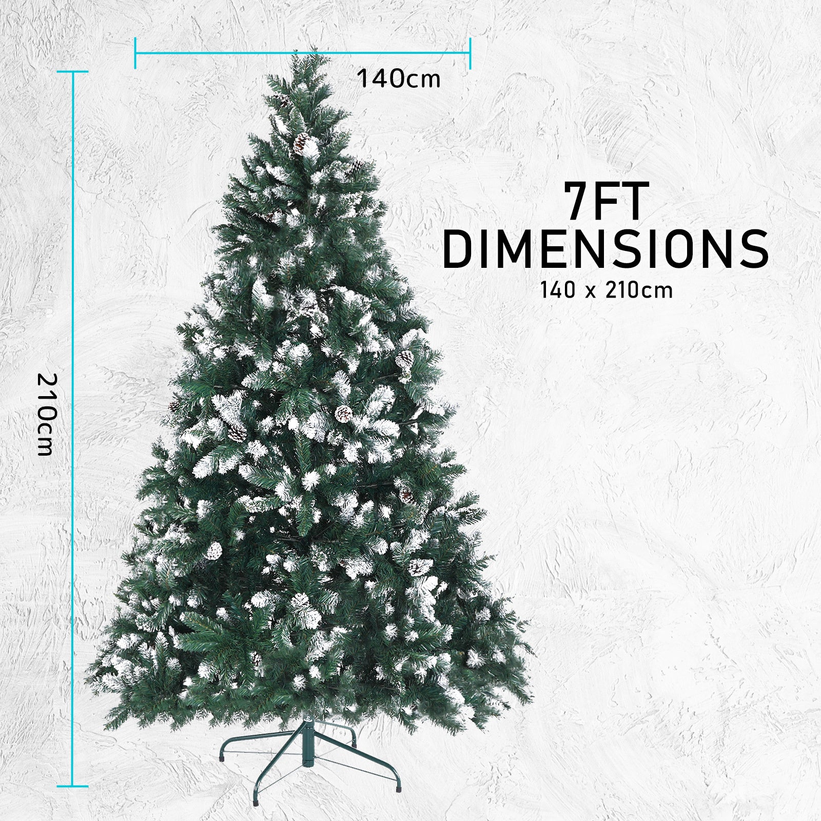 Home Ready 7Ft 210cm 1290 tips Green Snowy Christmas Tree Xmas Pine Cones + Bauble Balls Deals499