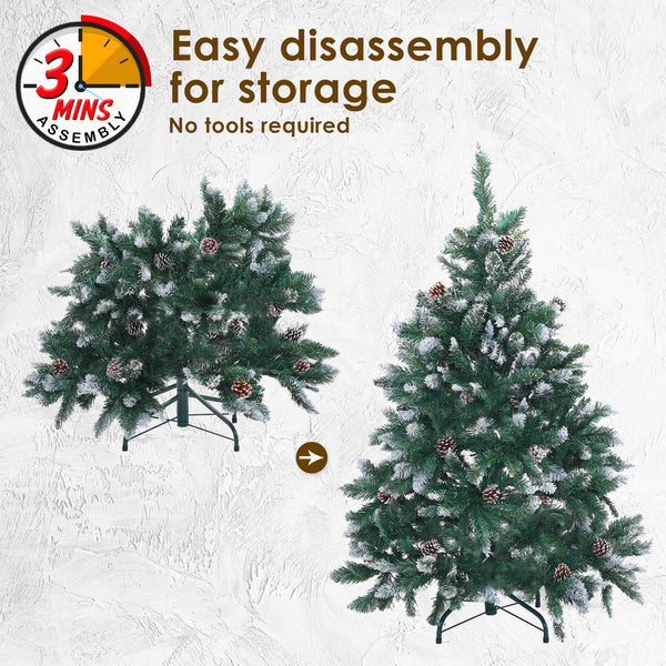 Home Ready 4Ft 120cm 390 tips Green Snowy Christmas Tree Xmas Pine Cones Deals499