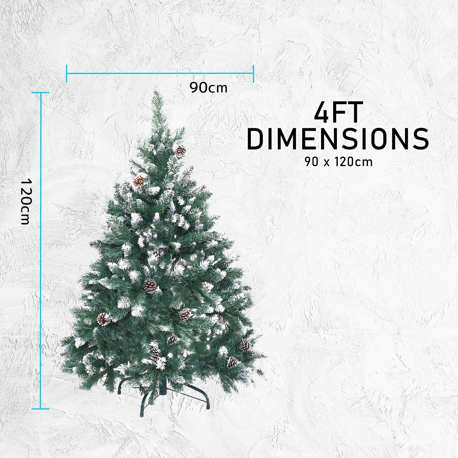Home Ready 4Ft 120cm 390 tips Green Snowy Christmas Tree Xmas Pine Cones Deals499