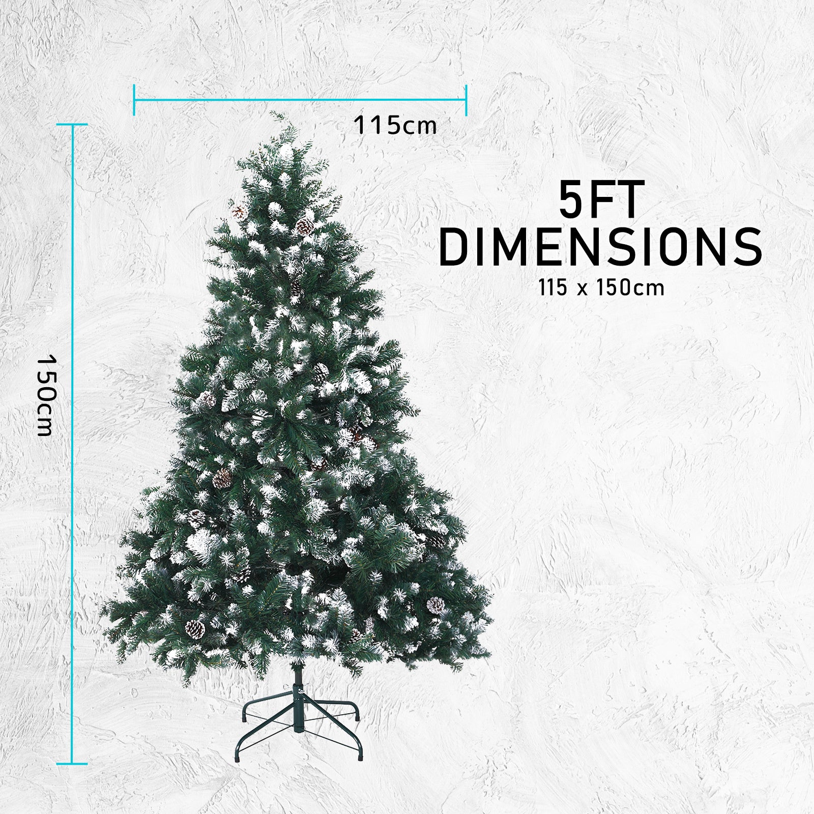 Home Ready 5Ft 150cm 720 tips Green Snowy Christmas Tree Xmas Pine Cones Deals499