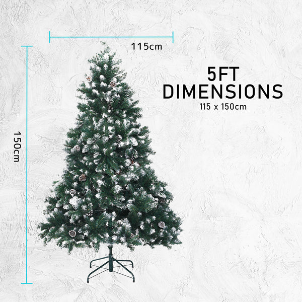 Home Ready 5Ft 150cm 720 tips Green Snowy Christmas Tree Xmas Pine Cones Deals499