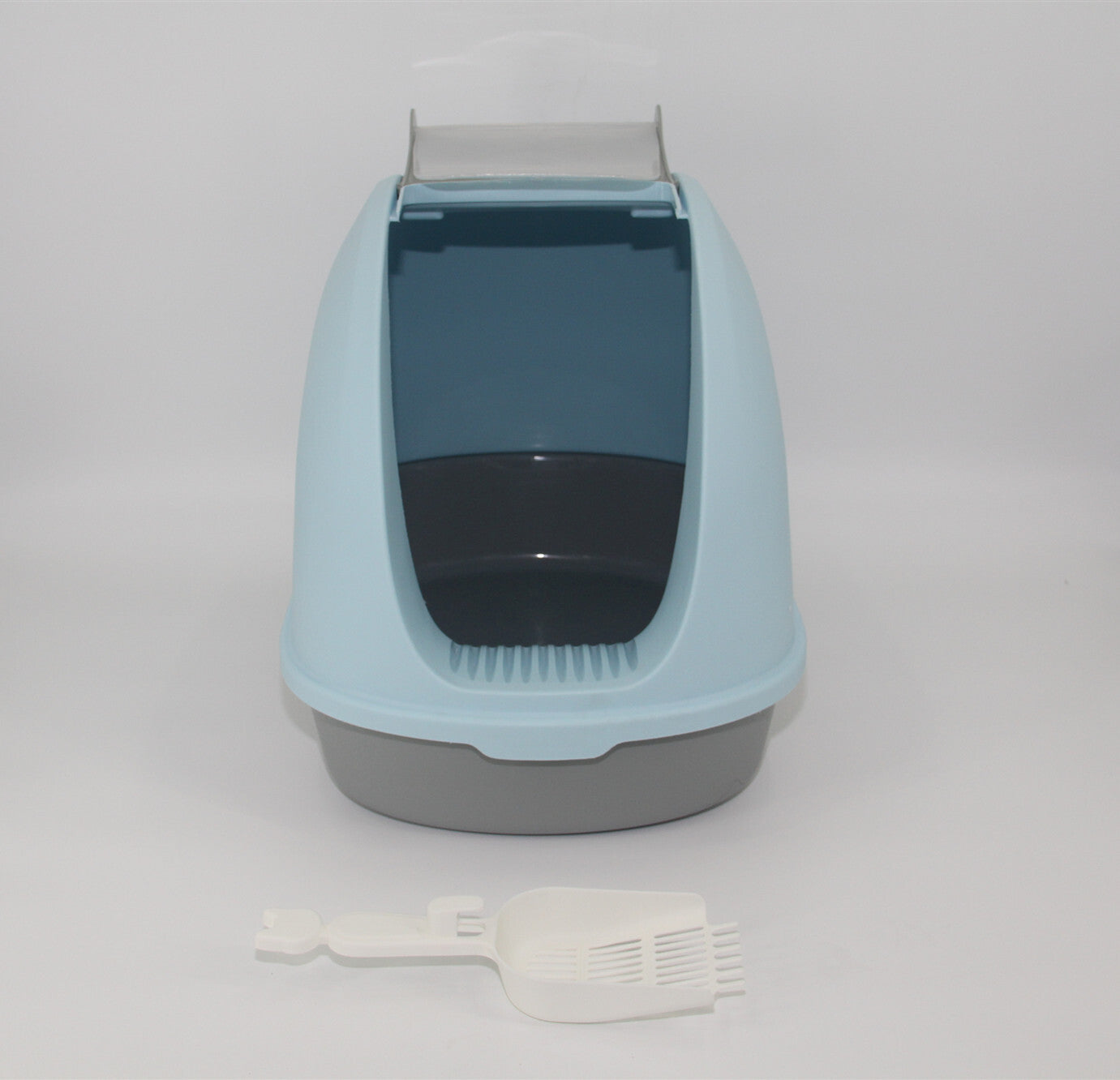 Portable Hooded Cat Toilet Litter Box Tray House with Handle and Scoop Blue Deals499