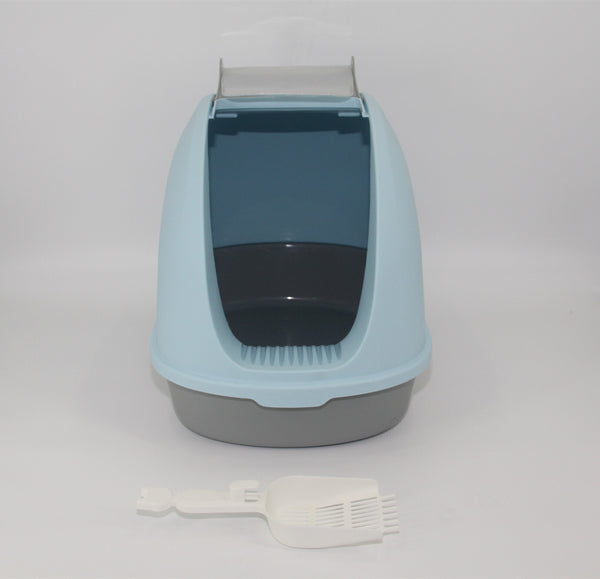 Portable Hooded Cat Toilet Litter Box Tray House with Handle and Scoop Blue Deals499