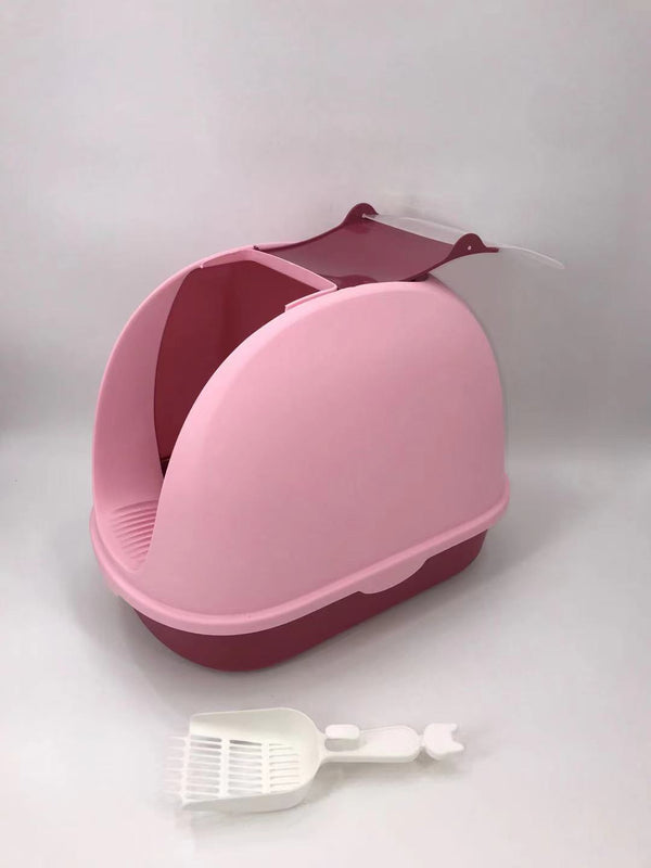 Portable Hooded Cat Toilet Litter Box Tray House with Handle and Scoop Pink Deals499