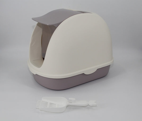 Portable Hooded Cat Toilet Litter Box Tray House with Scoop and Grid Tray White Deals499