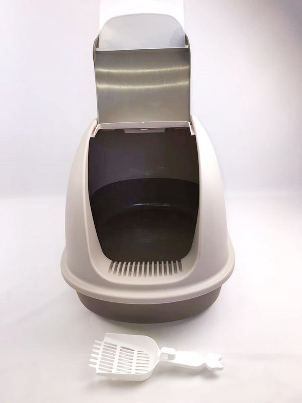 XL Portable Hooded Cat Toilet Litter Box Tray House w Charcoal Filter and Scoop Brown Deals499