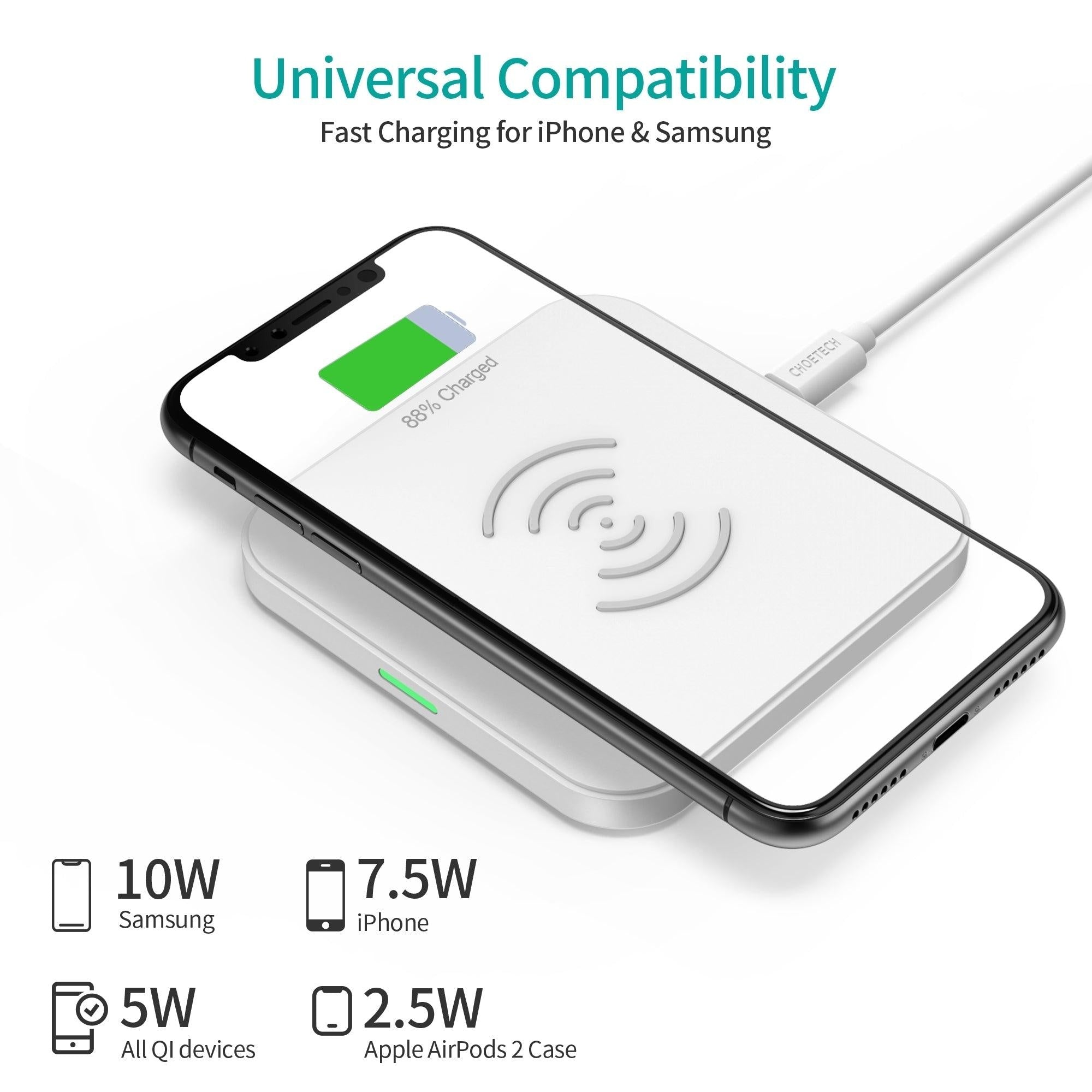 CHOETECH T511-S Qi Certified 10W/7.5W Fast Wireless Charger Pad (White) Deals499